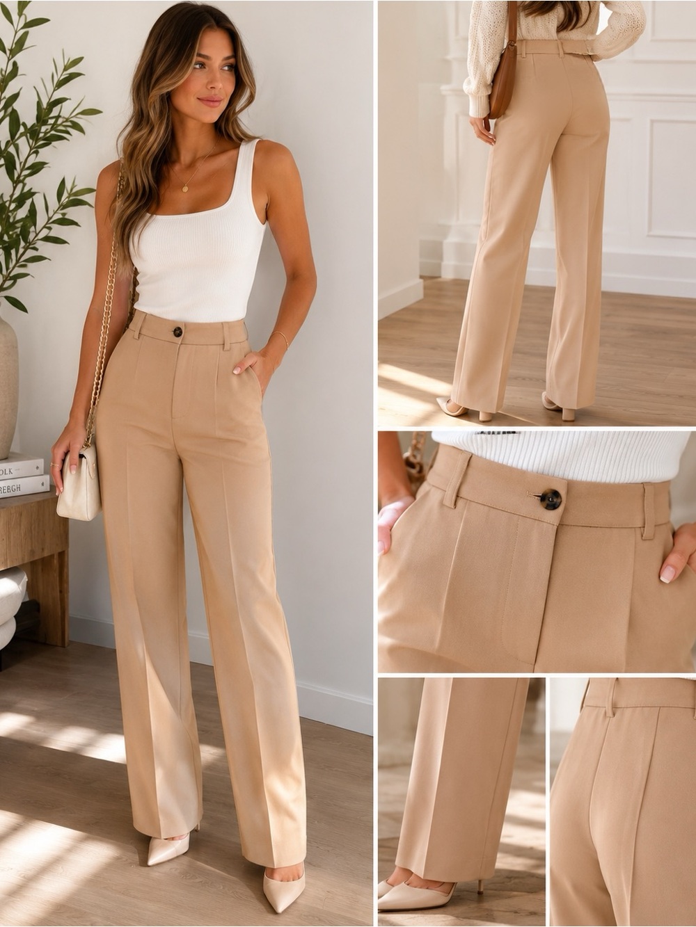 NWT Zara High-Waisted Tailored Straight Leg Dress Pants | Camel | Size Small